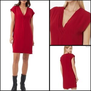 Trina Turk Zula Double Georgette Pleated V-Neck Cap Sleeve Shift Dress